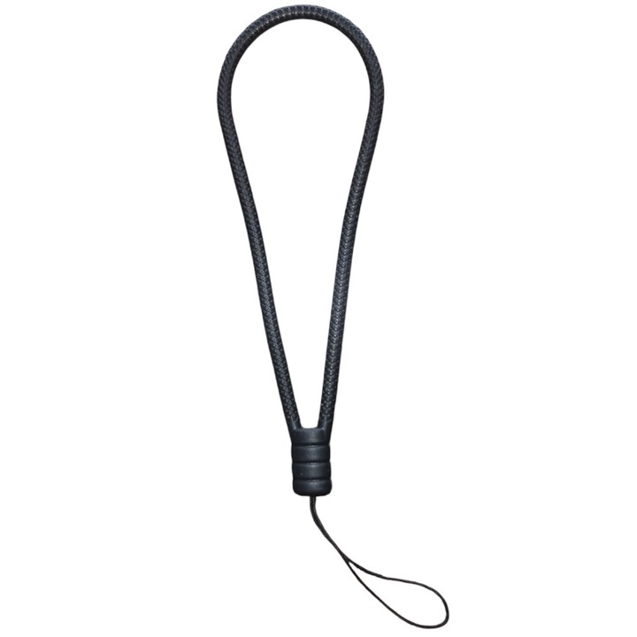 Snur silicon, tip bratara, pentru telefon, aspect impletit, 13cm, rezisten, usor de curatat, Negru