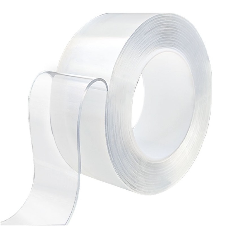Двустранна самозалепваща лента, Flippy, прозрачна, водоустойчива, за многократна употреба, нано технология, 20 mm x 1 mm x 5 m, без следи