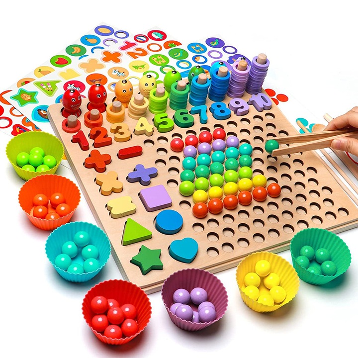 Oktató fajáték készlet, Montessori játék, horgászjáték, méret 30x30x7,4cm, színes