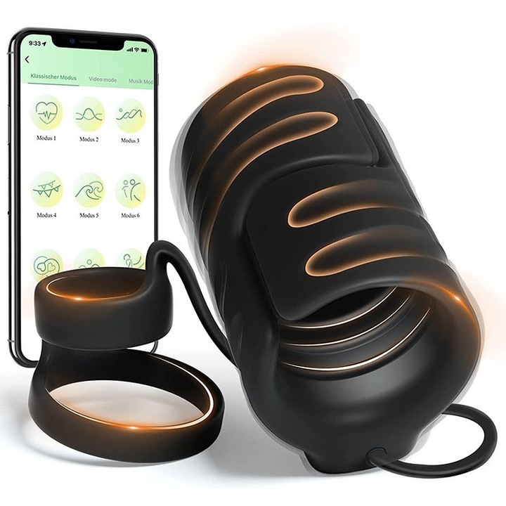 Masturbator Vibrator pentru Barbati cu Control APP, Stimulator Glans, Antrenor Penis - Negru