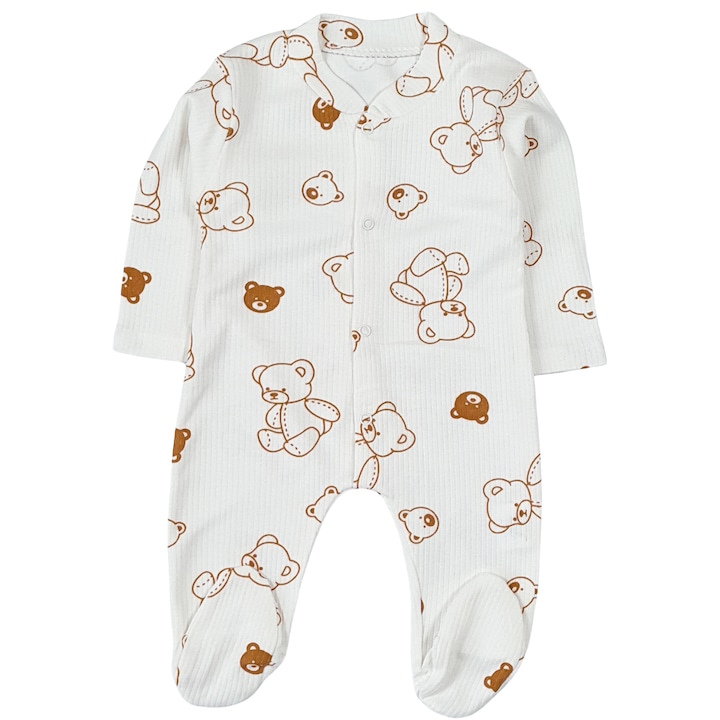 Salopeta cu botosei pentru bebelusi si nou nascuti, model ursuleti, alb 5058