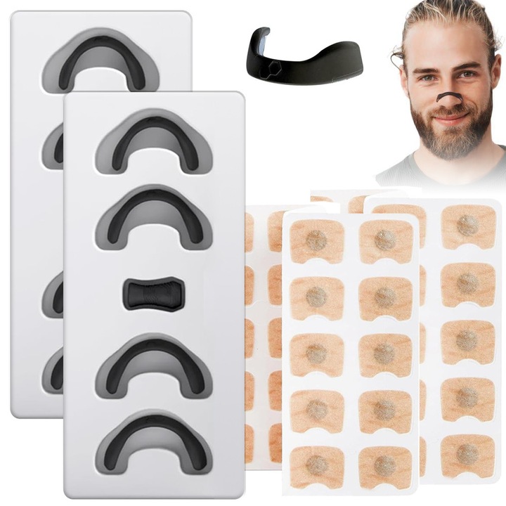 Dilatator nazal magnetic, Noonedibs, 60 de plasturi magnetici, 4 benzi magnetice de marimi diferite, anti-sforait, creste capacitatea de respiratie, somn bun, diferite dimensiuni potrivite pentru orice forma de nas, impermeabil, confortabil, Negru