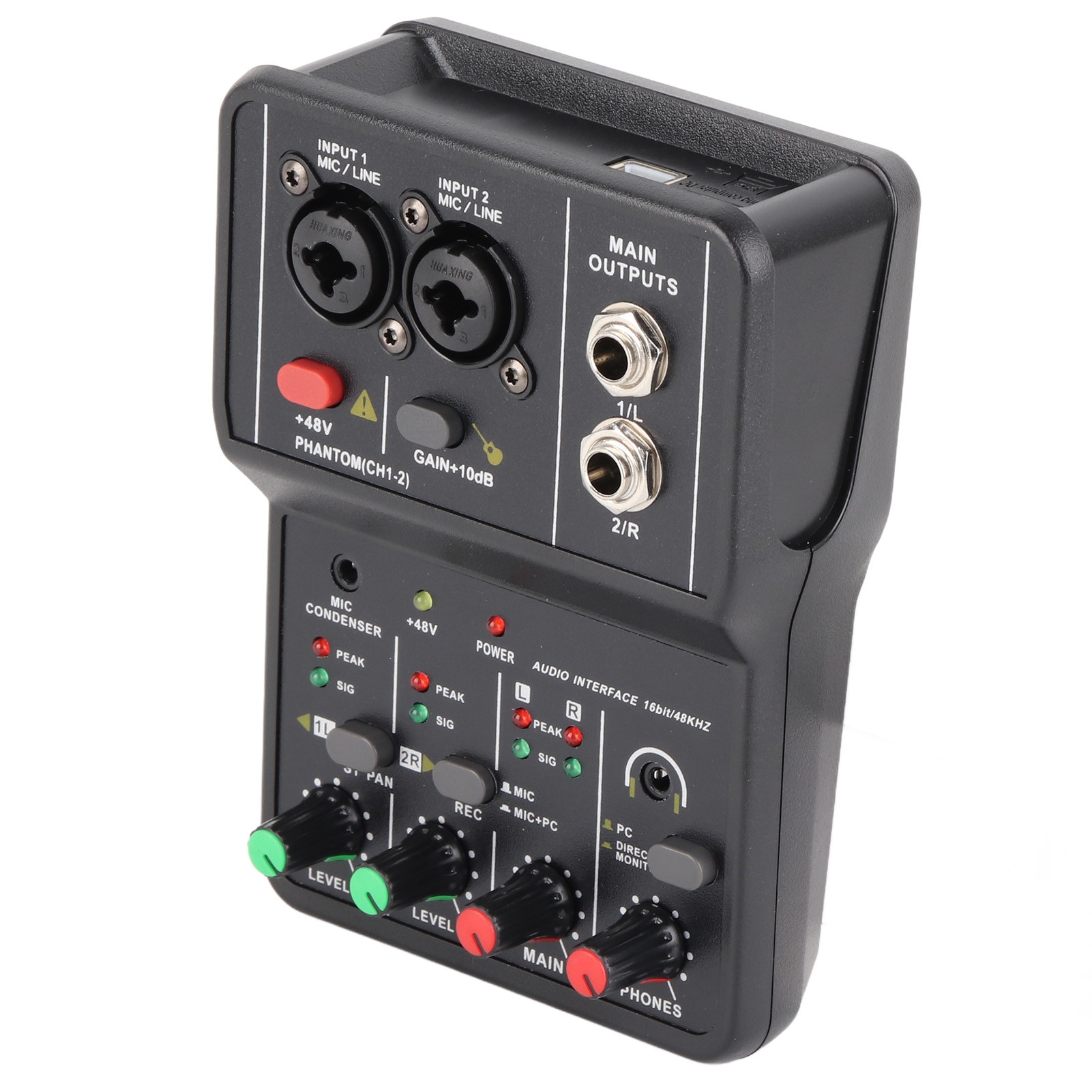Mixer audio 2 canale, Zeaicos, alimentare fantoma USB 48V, compact