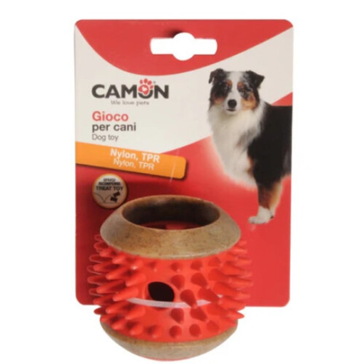 Camon kutyajáték tüskés labda 8cm, gumi, többszínű