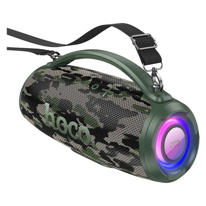 Hoco surge bluetooth hordozható hangszóró, v5.3, 4500mah belső akku, usb, aux kimenet, led jelzés + vállpánt, sötétzöld