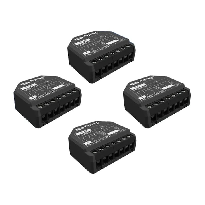 Комплект от 4 WiFi/Bluetooth контролера Shelly 2PM Gen3, черни, 37x42x16 мм