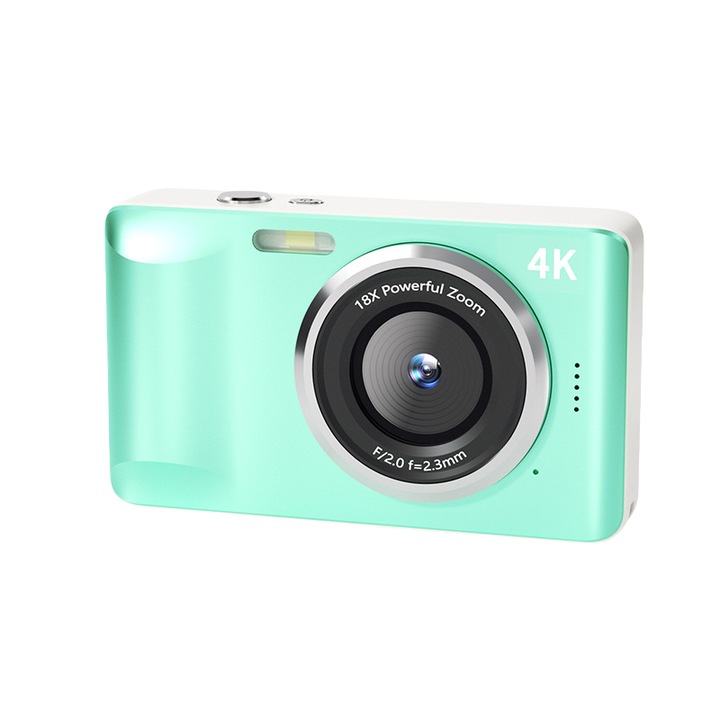 Цифров фотоапарат, 64 мегапиксела, 128 GB, 4K HD видео, 18X увеличение, 2,8 инча IPS екран, автофокус, непрекъснато снимане, светкавица, зелен