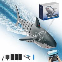 Barca telecomandata rechin - 3 baterii pentru autonomie mare, filmare HD, proiectare apa, telecomanda 2.4G, iluminat dinamic, dublu turbopropulsor, senzor de oprire automata la iesirea din apa. Jucarie pentru piscina si baie, cadou ideal pentru copii