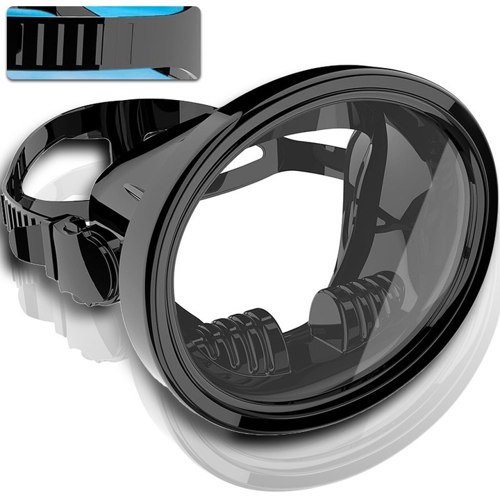 Маска за плуване за възрастни, овална, против замъгляване, 20*10*8 см, непропусклива, със силиконова лента с автоматично заключваща се щипка, с термообработено стъкло, черна