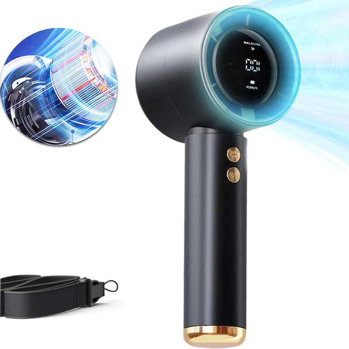 Вентилатор, BreezeMaster, ултракомпактен, ръчен, 58*60*158 мм, 45-50db, 3000mah, 100 нива на интензивност и дисплей за нивото на батерията, преносим, с LCD екран, мощност на турбината, бързо зареждане, с включен USB Type C кабел