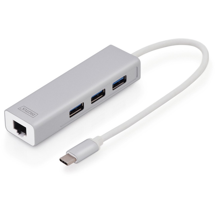 HUB USB 3.0, 3 порта, Type C, Gigabit LAN порт, Digitus