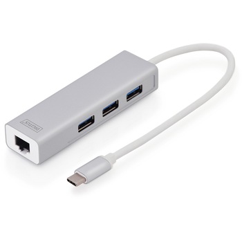 HUB USB 3.0, 3 porturi, Type C, port Gigabit LAN, Digitus HUB USB 3.0, 3 porturi, Type C, port Gigabit LAN, Digitus