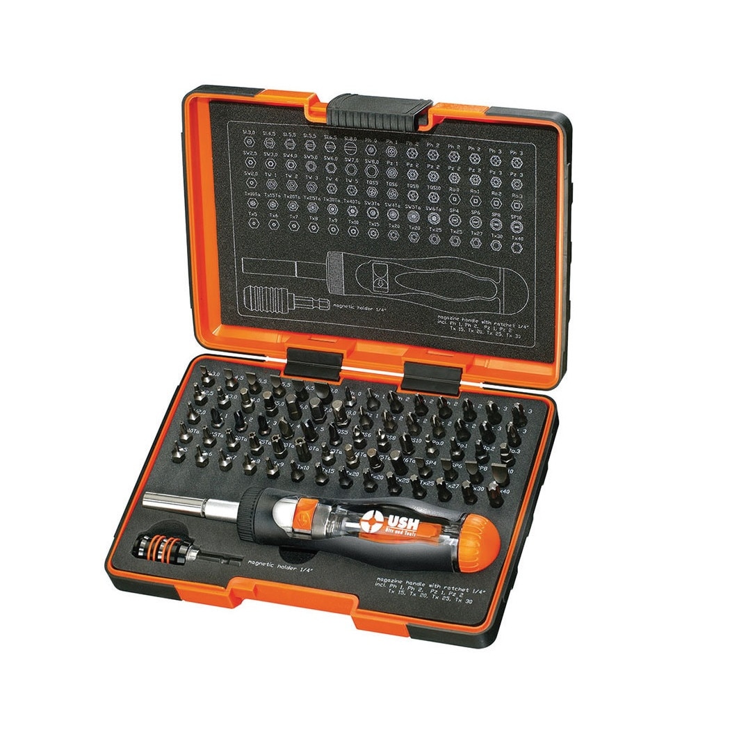 Trusa biti 80 piese cu surubelnita portbit si adaptor FOX II marca USH