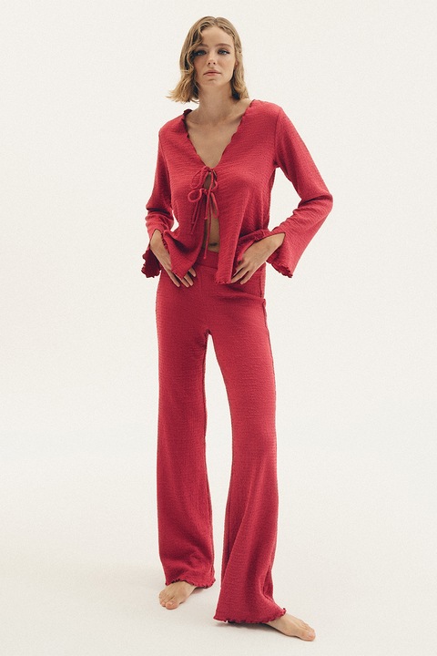 OXXO, Pantaloni evazati cu talie inalta, Visiniu