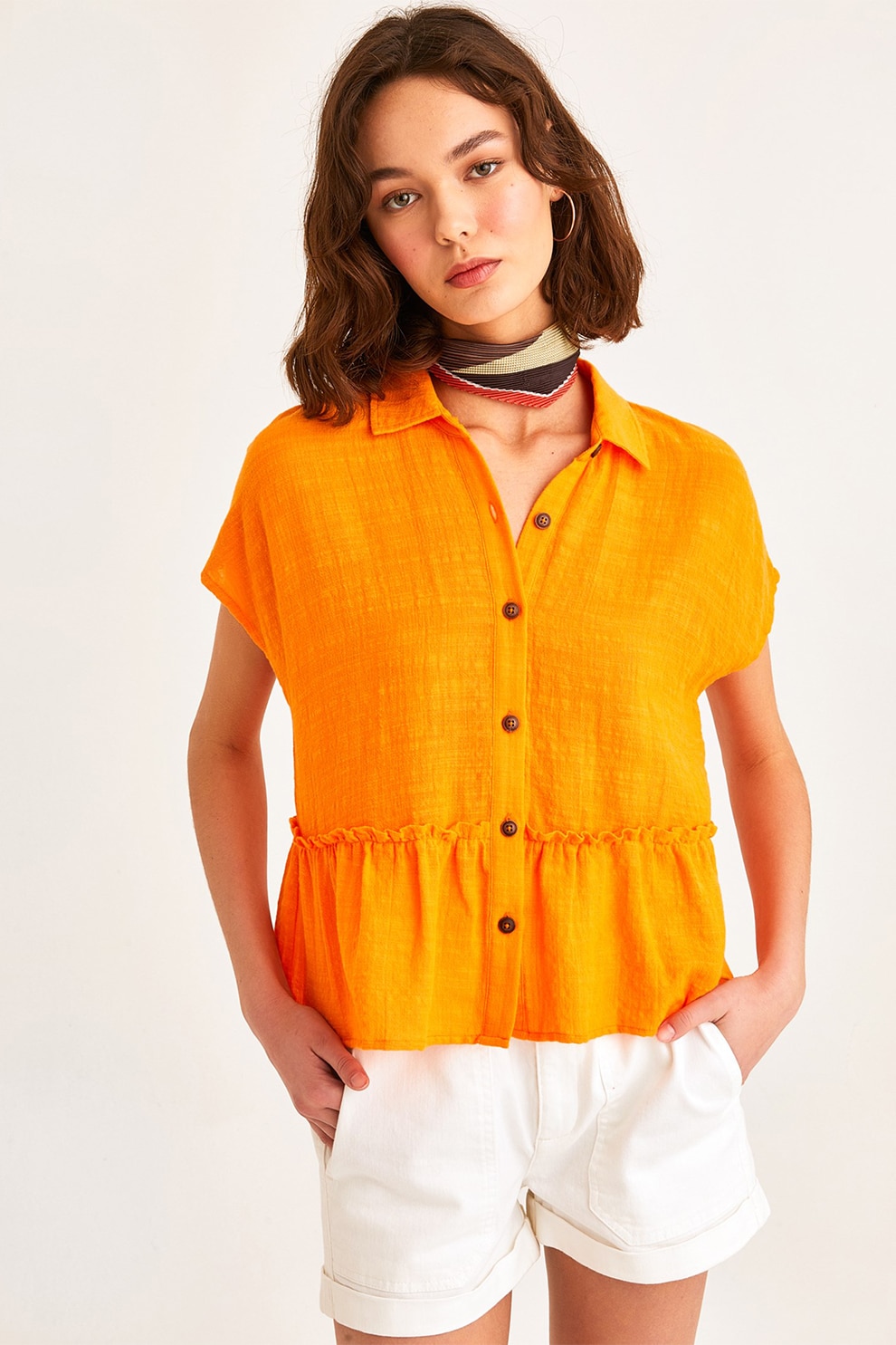 OXXO, Camasa uni cu peplum, Portocaliu mandarina, L