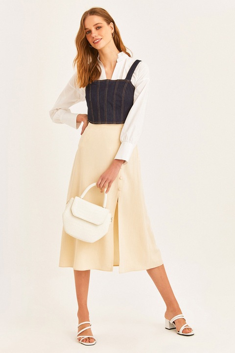 OXXO, Fusta midi din amestec de lyocell, Crem