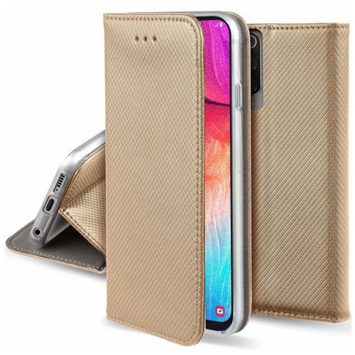 Gigapack mobiltelefon tok álló, bőr hatású, flip, oldalra nyíló, asztali tartó, rombusz, arany, kompatibilis: Motorola Moto G56 5G, XT2529