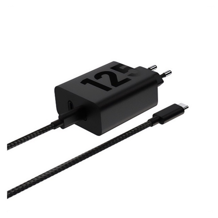 Motorola turbopower hálózati töltő 2 type-c aljzat, 125w, pd gyorstöltő + type-c kábel, fekete