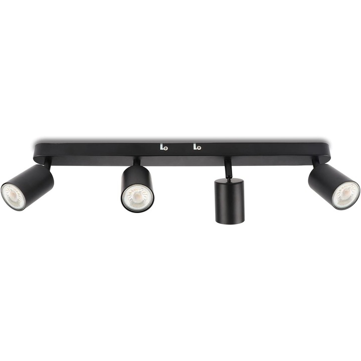 Plafoniera LED/Halogen LVT, Aluminiu, 20W, 4 Surse de Iluminare GU10 rotabile 90-270 grade, IP20, Negru