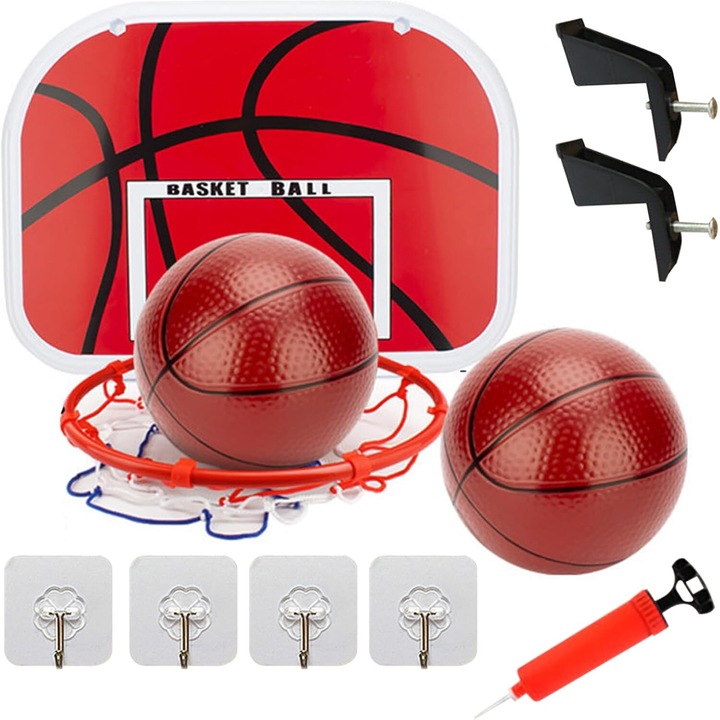 Комплект мини баскетболна стойка 10 части, стенна баскетболна стойка, баскетболна стойка, висяща баскетболна стойка с топки и помпа, подходяща за дома, деца