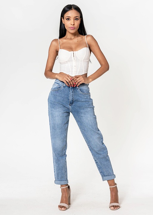 Blugi dama mom fit Nina Carter albastru P502-21 M7 17150, Albastru