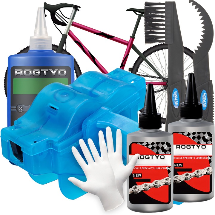 Kit pentru Curatarea si Lubrifiere Lantului si Pinionului Bicicletei RETOO HandyTools, pentru Bicicleta, Degresant 350ml, Ulei Lubrifiant 2x100ml, 6 Piese Perii Speciale, Intretinere Transmisie, Ungere Precisa, Accesorii Intretinere Bicicleta