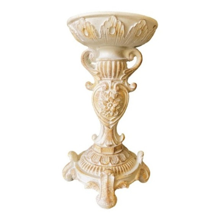 Suport Lumanare, Sfesnic, Stil Baroc, Alb Auriu, 19 cm