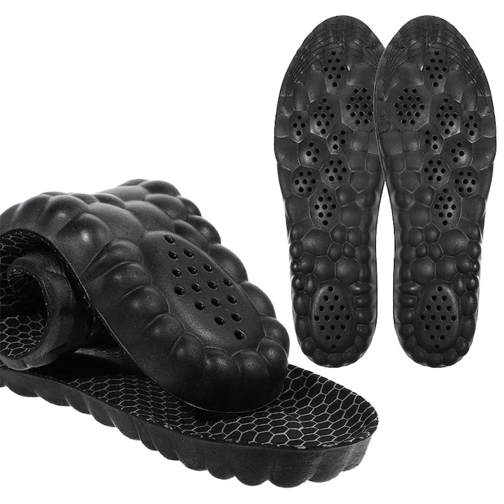 Вътрешни стелки, 4D Cloud, Поддръжка на свода на стъпалото, Мемори пяна, Амортизация на удара за стъпалото и ставите, Унисекс, Черен графен, Размер 41-42, 2 чифта