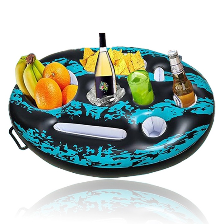 Премиум плаваща поставка за напитки за басейн, с включена помпа, PVC, 69-494 см, 9 отделения, до 50 фунта (22,7 кг), забавна за басейн за възрастни, готини и уникални поплавъци за напитки, устойчива на влага, устойчива на слънце, лесна за почистване