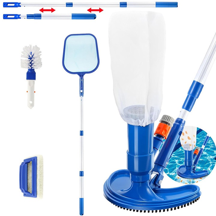 Комплект за почистване на басейн, 40*24*7,5 см, 8 части, мрежа и прахосмукачка, джакузи, басейн, мързеливо спа, езерце, комплект за поддръжка на басейн