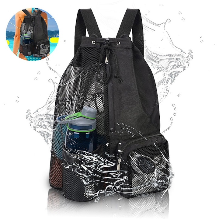 Раница за плуване, 47*28 см, разделяне на сухо/мокро, слой чехли, водоустойчива, подходяща за туризъм, басейн, плаж, къмпинг, езерце, колоездене, черна