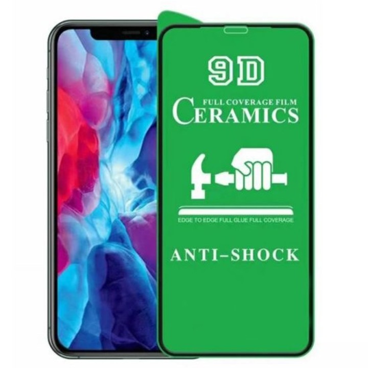 Керамичен протектор за екран, Flippy, Съвместим със Samsung Galaxy A55, Ceramics 9D, Anti-Shock, Черни ръбове, Прозрачен