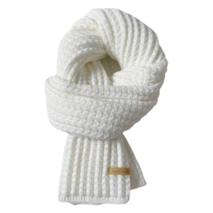 Vastag, kötött gyapjúsál, fehér, Harajuku stílusú, 1 darabos szett