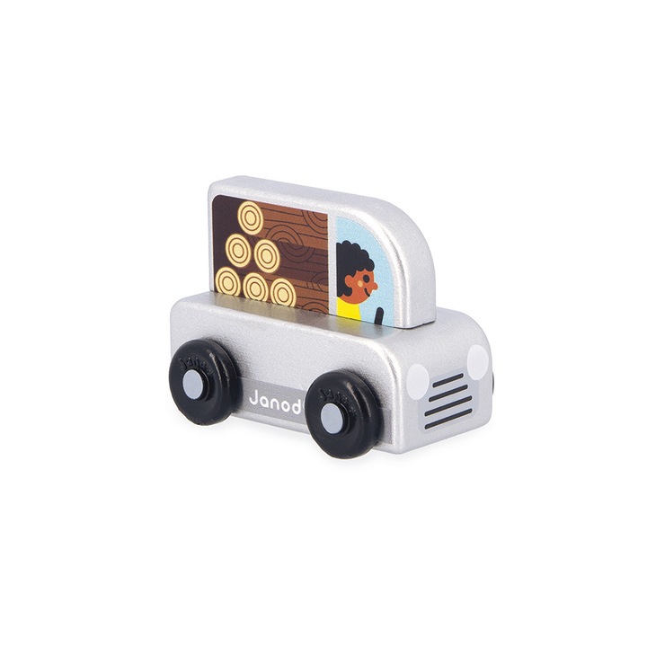 Masinuta din lemn, Janod, Cross Roads, remorca pentru lemne, 12 luni+