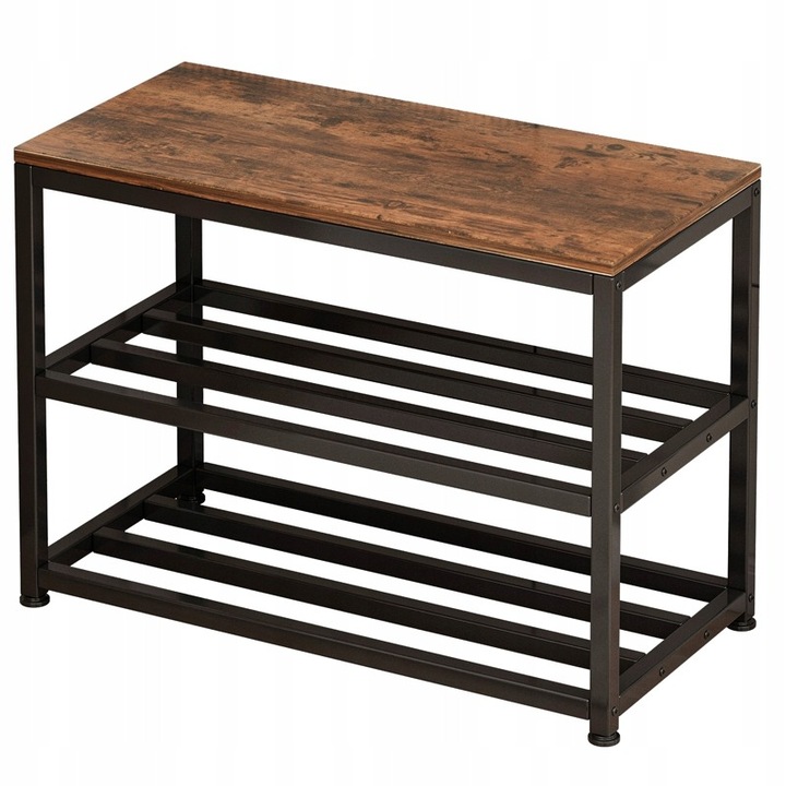 Dulap pantofi BADU, industrial retro, negru/maro rustic, 62x30x50cm