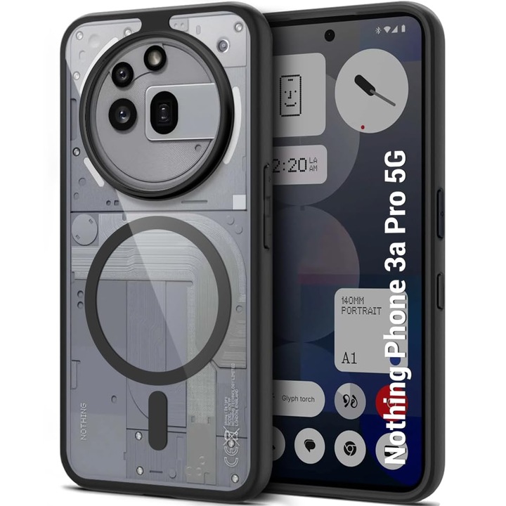 Case for Nothing Phone (3a) Pro съвместим с MagSafe със защита на обектива Anti-Scratch Anti-Fingerprint Anti-Oil Never-Yellow прозрачен / черен