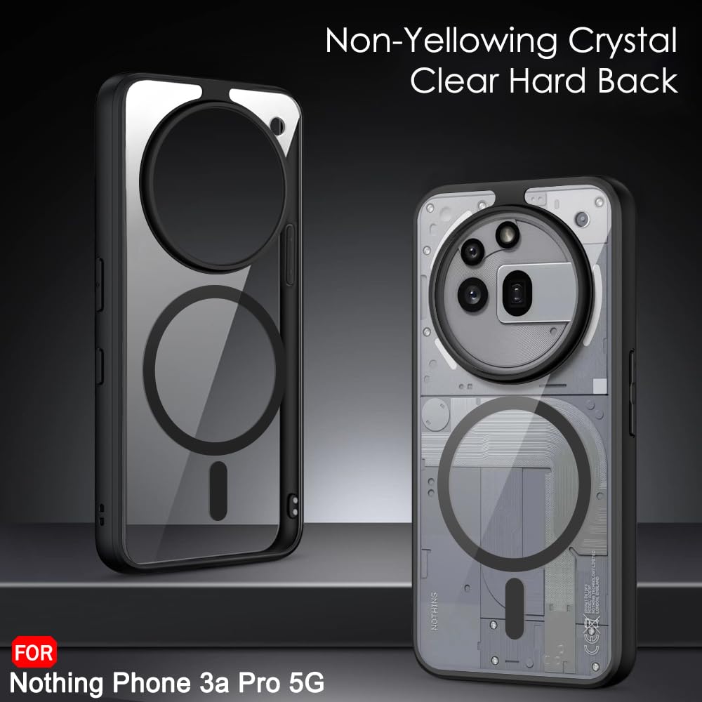 Husa pentru Nothing Phone (3a) Pro compatibila MagSafe cu protectie lentile Anti-Scratch Anti-Fingerprint Anti-Oil Never-Yellow transparent / negru