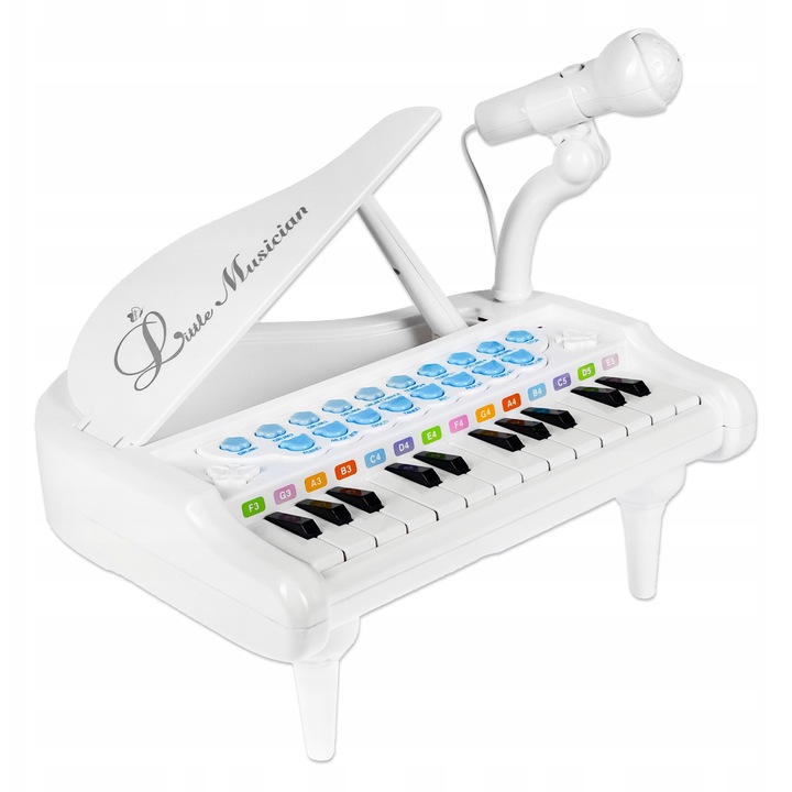 Pian pentru copii cu microfon și efecte de lumini, 27,5x12,5x22cm, alb