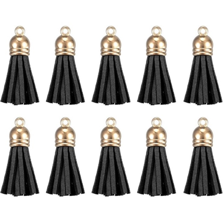 Set 100 bucati ciucuri din piele, negru, pentru bijuterii si decoratiuni