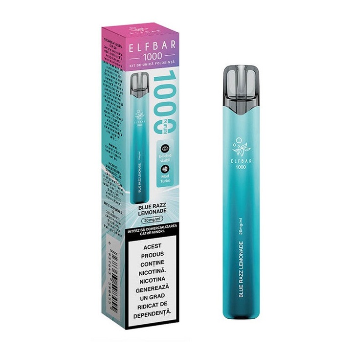 Kit Tigara Electronica Elf Bar 1000 - Blue Razz Lemonade, 2ml, 20mg/ml nicotina, autonomie pana la 1000 pufuri