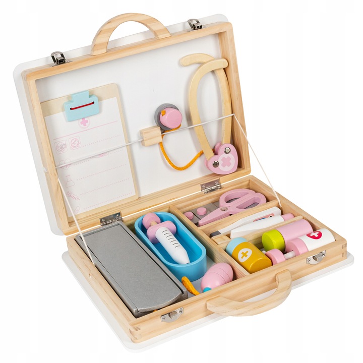 Set joaca doctor Click4TOYS, 16 piese, cutie de transport, multicolor, 29,5x6x25,5cm