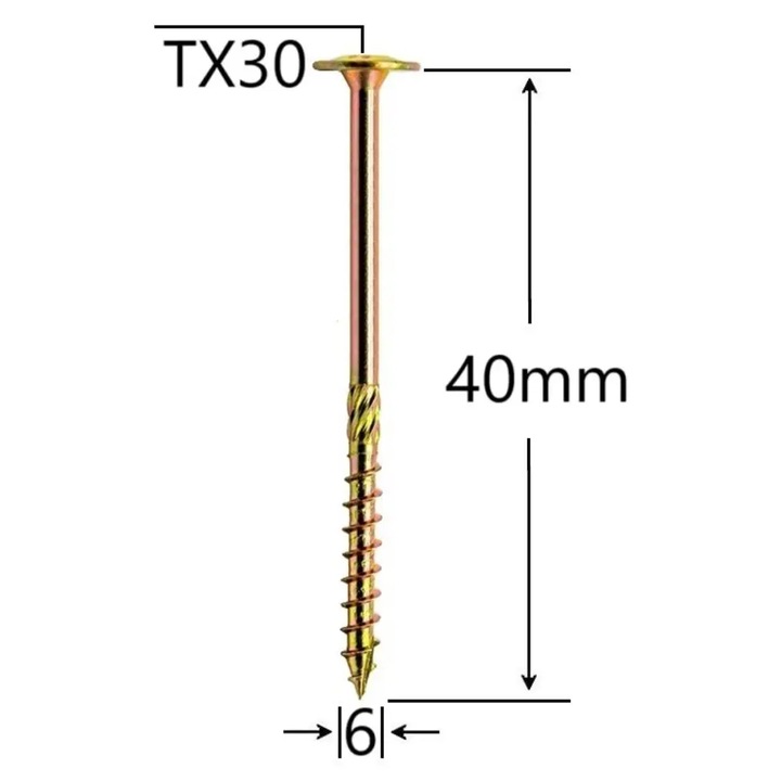Set 200 Surub pentru dulgherie, cap plat, TX30 - 6x40 mm