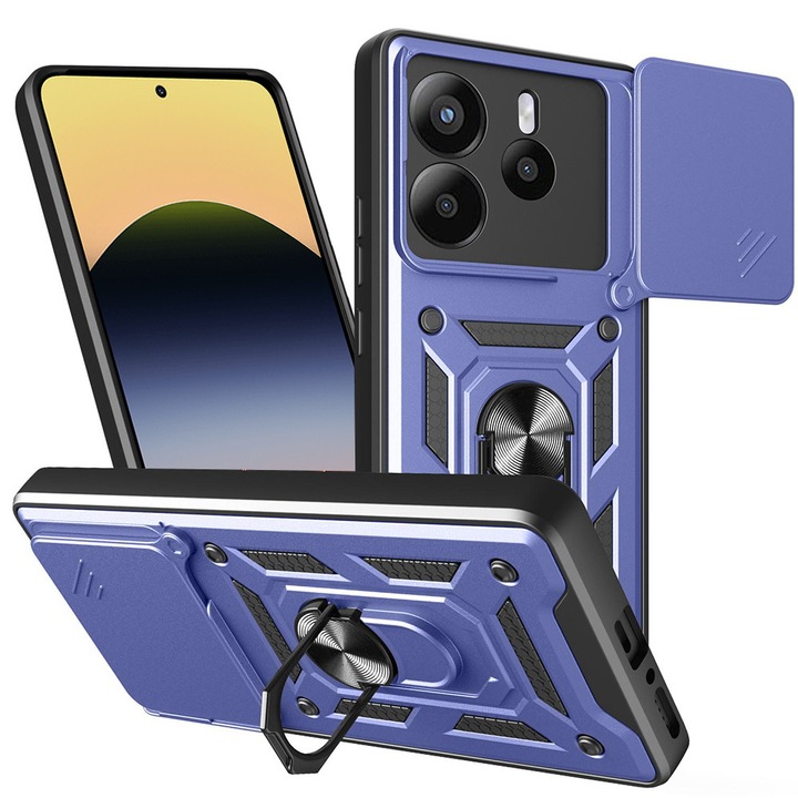 Husa Armor CamShield Ring pentru Xiaomi Redmi Note 14 5G, Clapeta Camera, Structura Rigida, Anti-Shock, Protectie Completa, Albastru