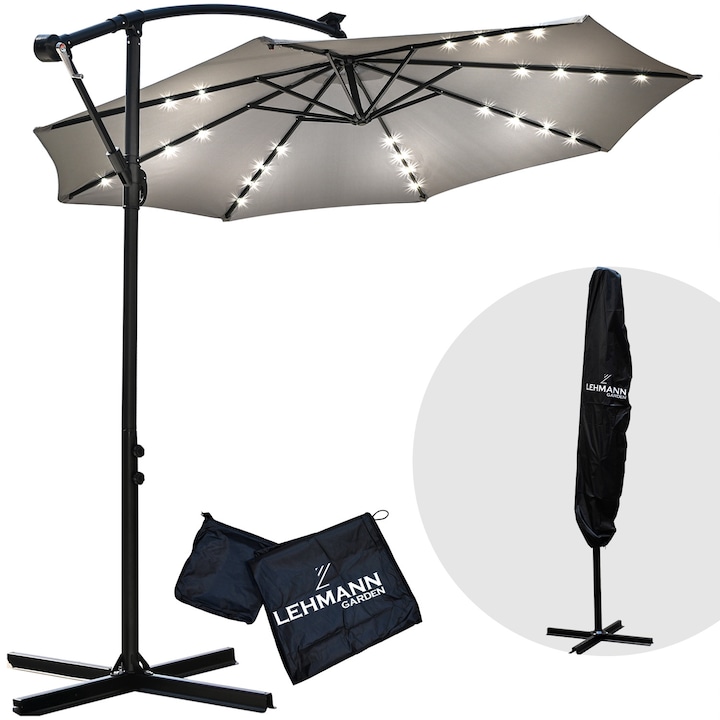 Umbrela de gradina/terasa cu lumina LED, Lehmann Flash, diametru 262 cm, inaltime 225-240 cm, Husa inclus