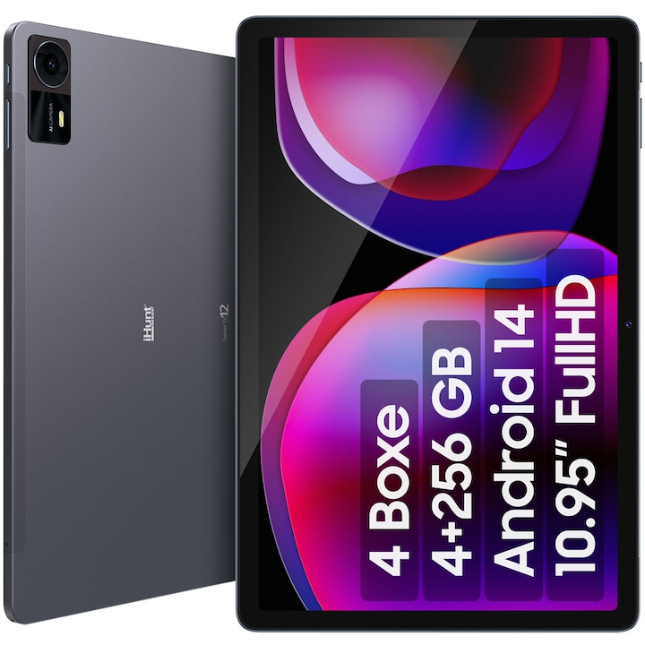 iHunt Tablet PC 12 Ultra 10.1 инча IPS, Android 14, Octa-Core, 4GB RAM, 256GB, камера 13+8MP, 5G WIFI, Google GMS, Bluetooth, метален корпус, сив