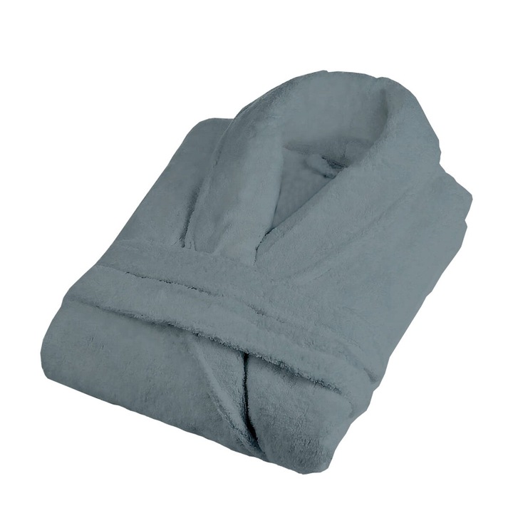 Halat de baie cu guler, TextiLici, 100% bumbac, material tip prosop, XXL, gri