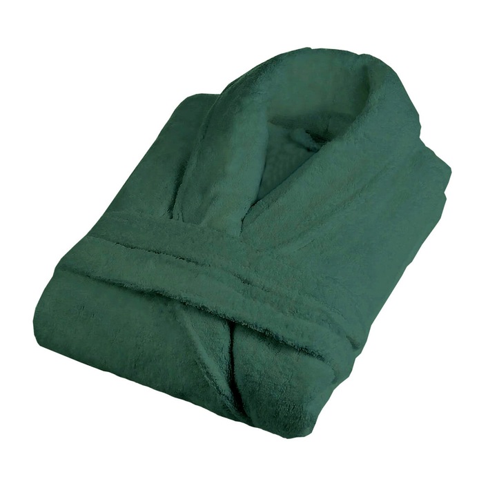 Halat de baie cu guler, TextiLici, 100% bumbac, material tip prosop, XXL, verde