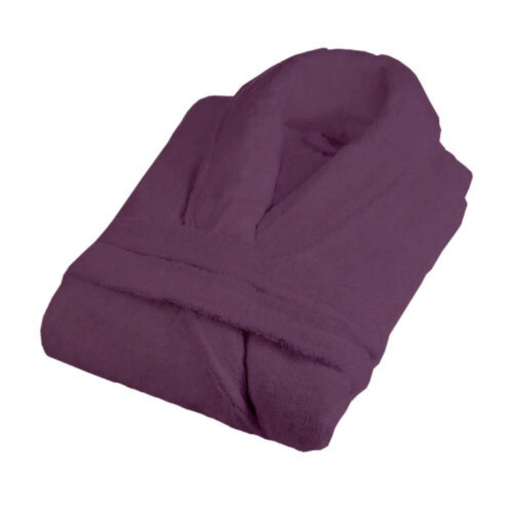 Halat de baie cu guler, TextiLici, 100% bumbac, material tip prosop, XXL, mov