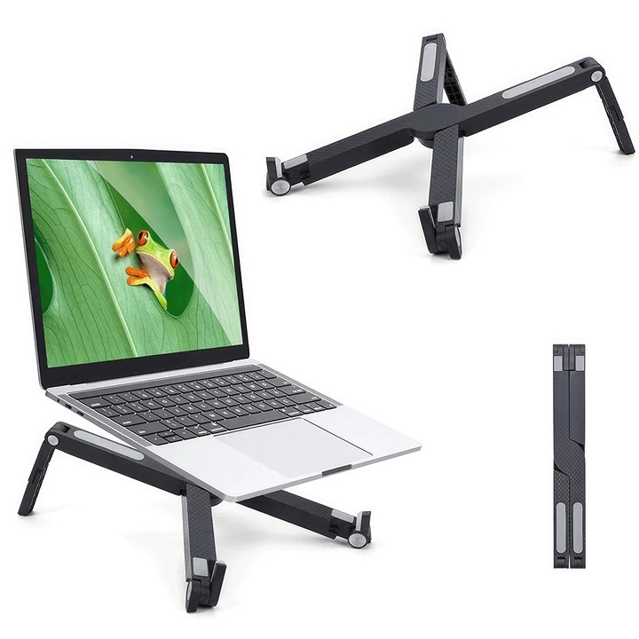 Suport laptop pliabil, ajustabil, design ergonomic, compatibilitate maxima 17 inch, negru