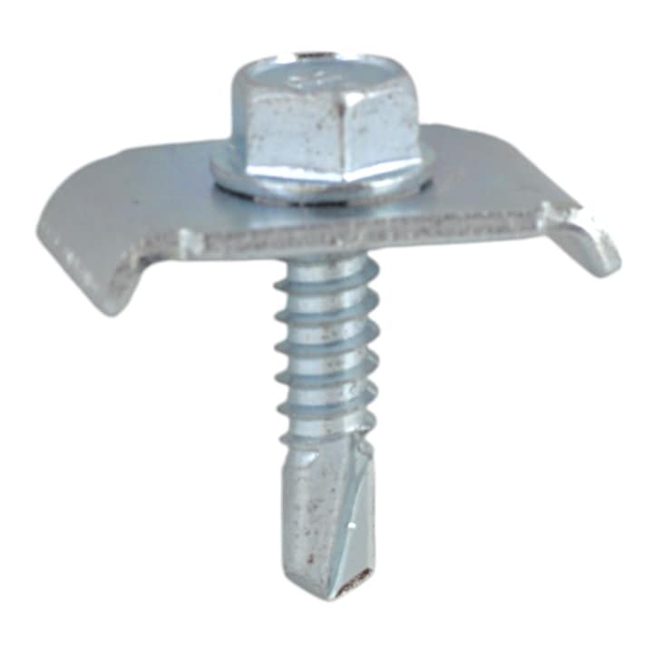 Set 50 buc, Clema fixat gard bordurat, Zincat Alb, cu surub autoforant, 6.3x25 mm, DIN 7504K, clema 30x20 mm